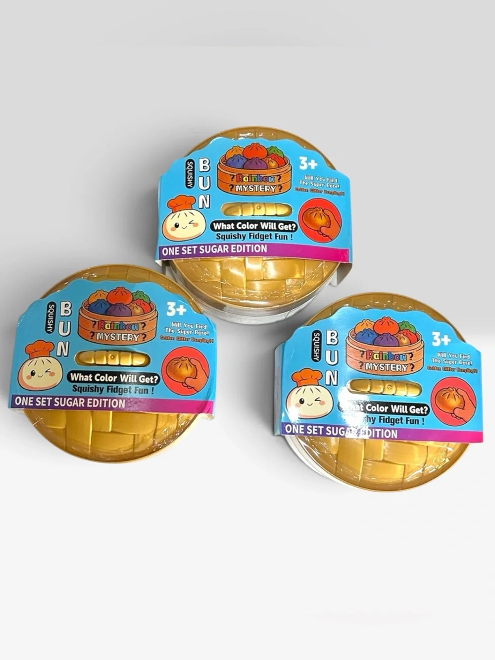 3 PK NIB Squishy Bun Mystery Dumpling Fidget Toy Sugar Edition Glitter Sensory